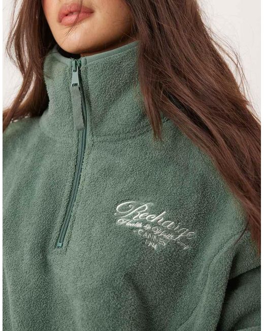 ASOS Green Lounge Microfleece Zip Collar Sweat & Wide Leg Set