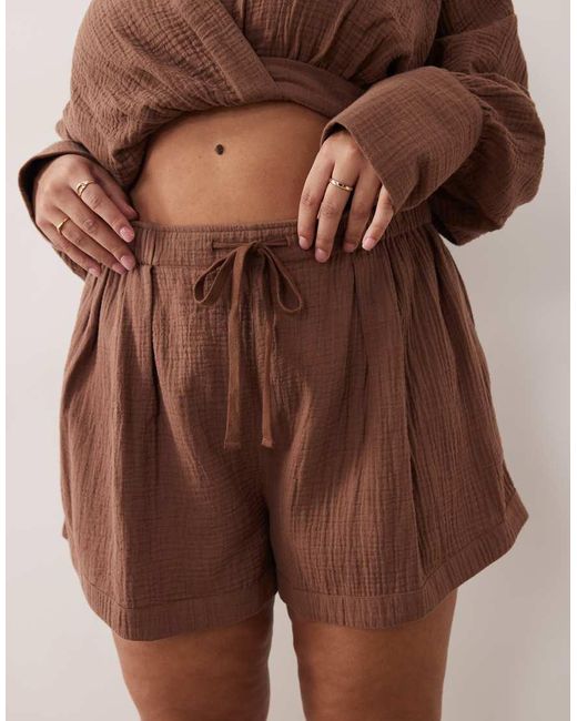 ASOS Brown Asos Design Curve Callie Cheesecloth Beach Paper Bag Waist Short