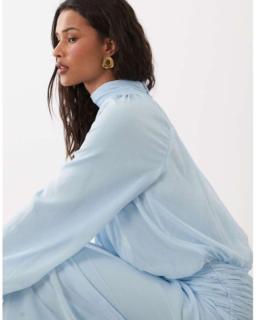 ASOS Blue High Neck Drape Chiffon Maxi Dress With Neck Tie