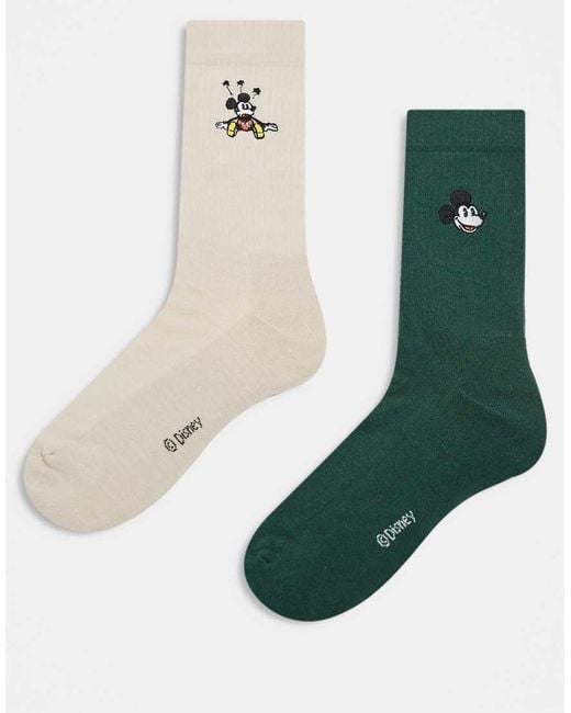 ASOS Green 2 Pack Disney Vintage Mickey Embroidery Socks for men