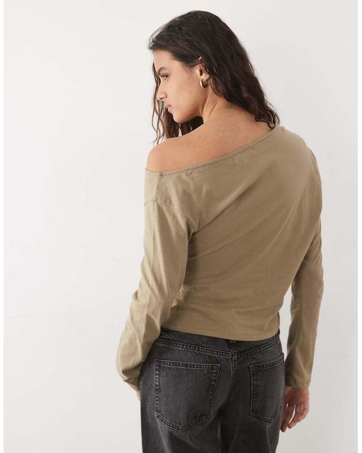 Motel Natural Blessen Off Shoulder Slouchy Long Sleeve Top