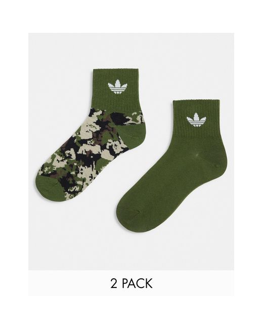 Confezione da 2 paia di calzini alla caviglia kaki di Adidas Originals in Green