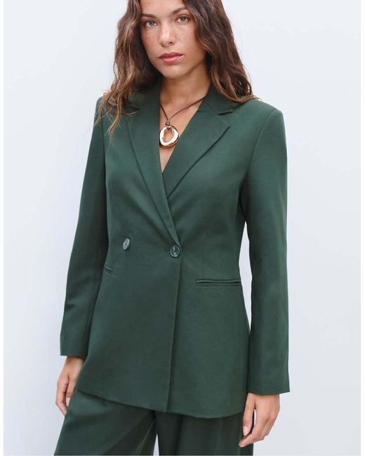 Stradivarius Green Slim Fit Double-breasted Blazer