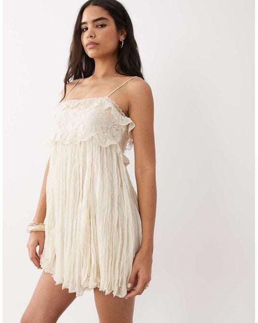 Mango Natural Textured Embroidered Mini Dress