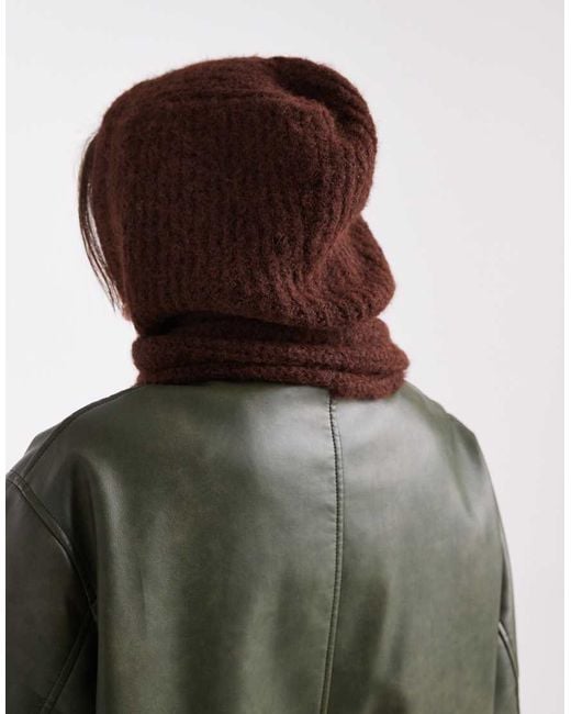 Object Brown Super Soft Knitted Hooded Scarf