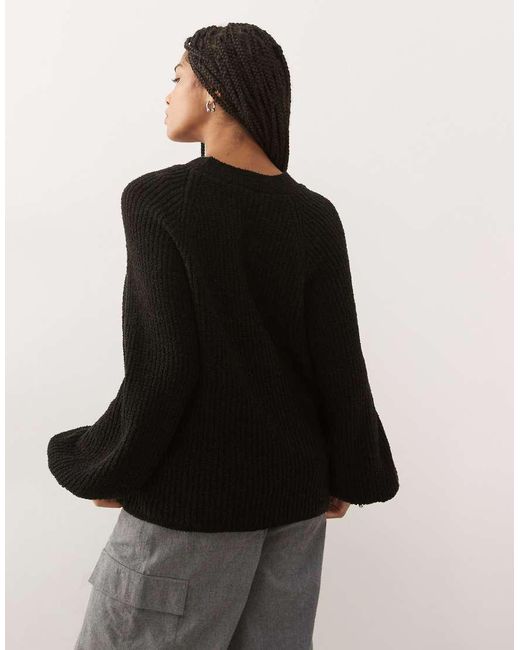 Reclaimed Vintage Black Knitted Crew Neck Knitted Jumper With Raglan Balloon Sleeves