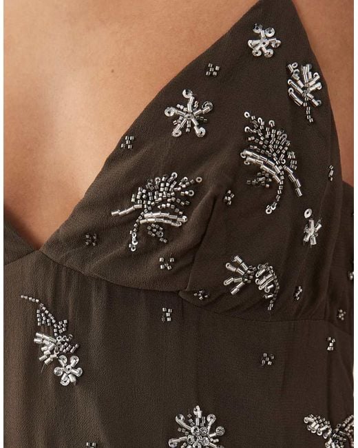 Mango Natural Beaded Strappy Mini Dress