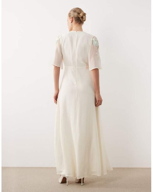 Hope & Ivy Natural Bridal V Neck Embellished Maxi Dress