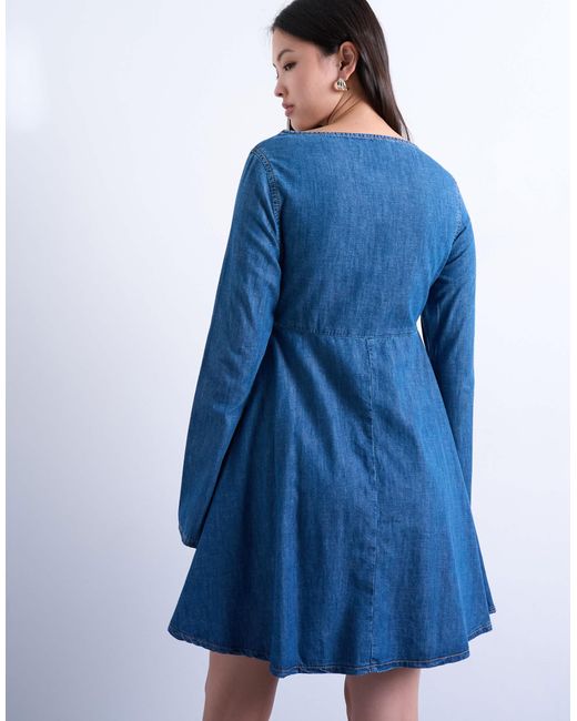 TOPSHOP Blue Denim Flute Sleeve Mini Dress