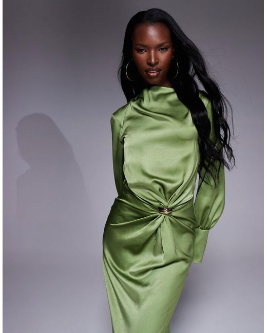 ASOS Green – schräg geschnittenes maxikleid aus satin