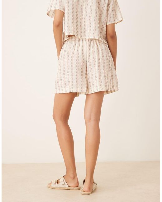 ASOS Natural Shirred Waist Stripe Shorts Co-ord