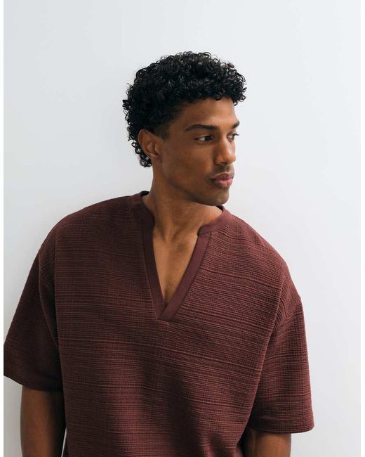 ASOS Brown Boxy Oversized T-Shirt With V Neck for men