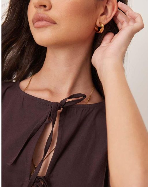 ASOS Brown Poplin Keyhole Detail Drop Waist Mini Dress