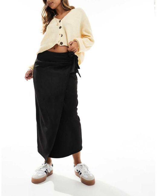 ASOS Black Wrap Tie Detail Faux Suede Maxi Skirt