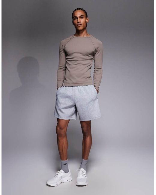 4505 Gray Seamless Rib Slim Fit Long Sleeve Raglan Top for men