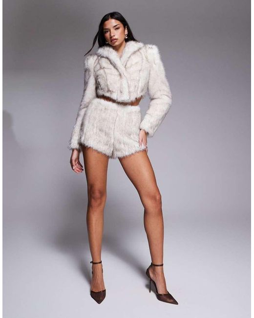ASOS Gray Co-Ord Faux Fur Hot Pant