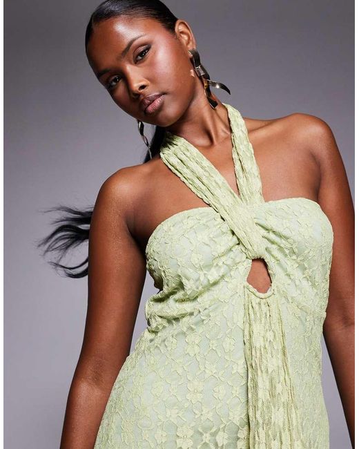 ASOS Green Halter With Cross Front Detail Maxi Dress