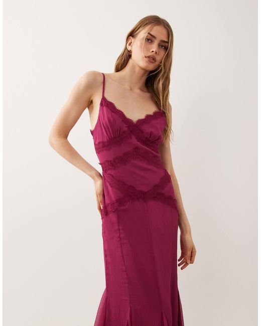 ASOS Red Slip Shift Lace Trim Midi Dress With Godets