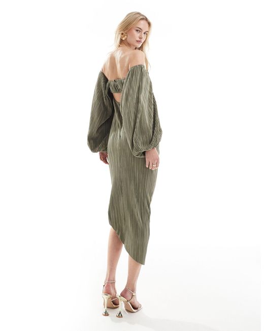 Asos design tall - robe plissée mi-longue avec détail effet superposé et dos ou - kaki pastel ASOS en coloris Natural