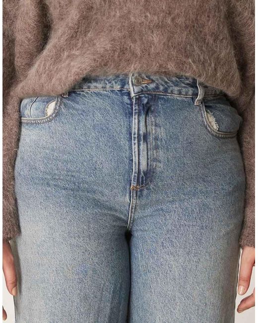 ASOS Blue Asos Design Curve High Waisted Wide Leg Jeans With Cinch