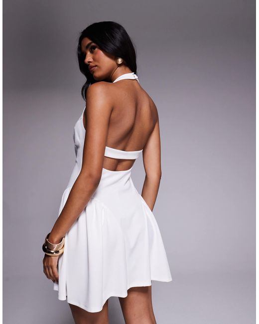 ASOS Purple Halter Neck Corset Detail Mini Dress With Godets