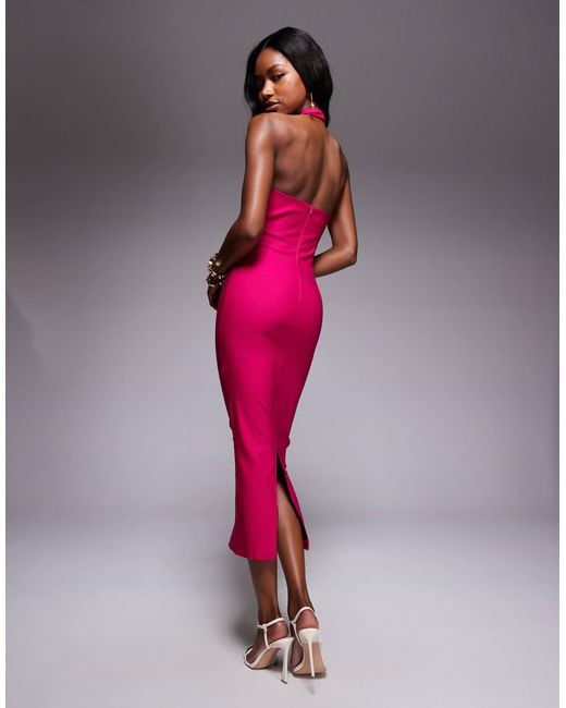 Vesper Bengaline Scoop Neck Halterneck Bodycon Midaxi Dress in Pink | Lyst Vesper Bengaline Scoop Neck Halterneck Bodycon Midaxi Dress in Pink | Lyst