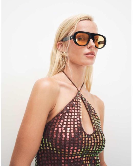 Motel Natural Kelabu Keyhole Detail Halter Neck Sequin Top Co-ord