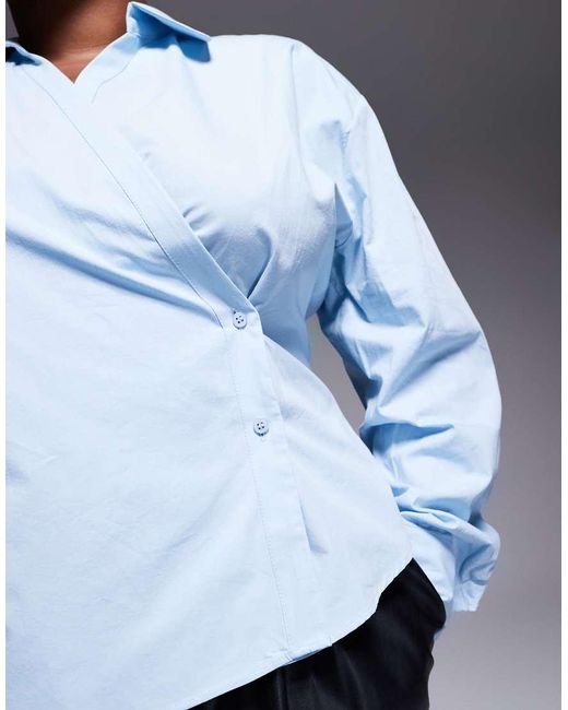 ASOS Blue Asos Design Curve Wrap Shirt With Cocoon Sleeve