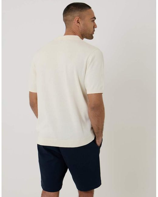 Threadbare White Diamond Cable Knit Quarter Zip Polo for men