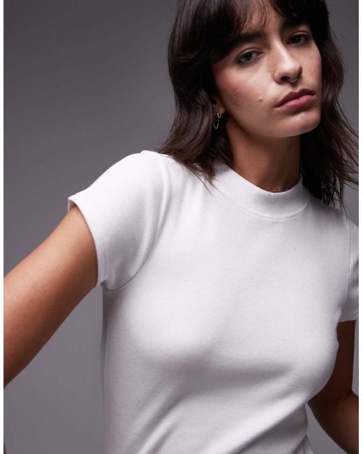TOPSHOP Gray Rib Fitted Curve Hem Tee