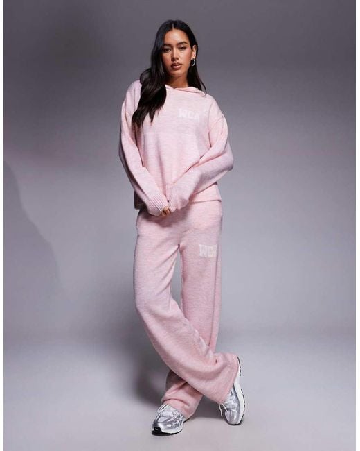 ASOS Pink Weekend Collective Co-ord Knitted Hoodie With Varsity Graphic