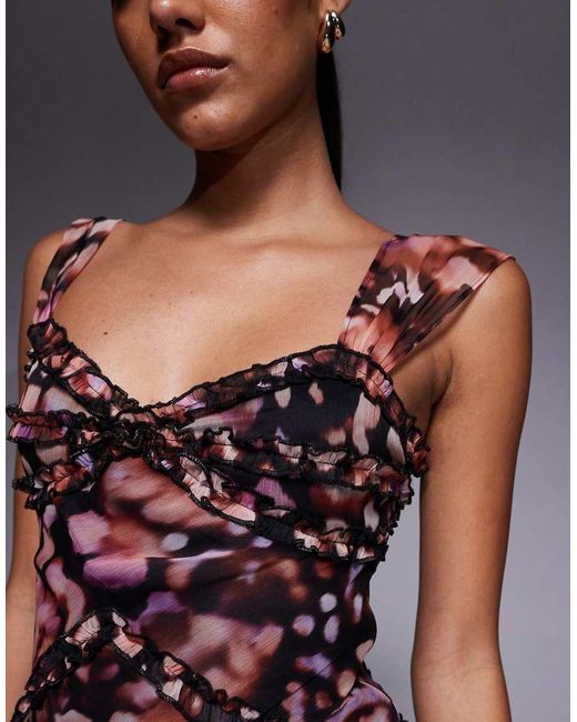 ASOS Multicolor Chiffon Micro Ruffle Detail Cami Mini Dress With Godet Skirt