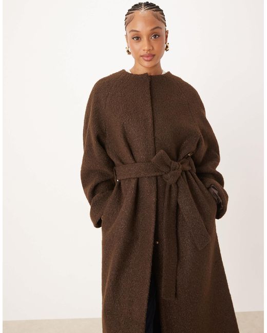 ASOS Brown Asos Design Tall Collarless Boucle Longline Formal Coat