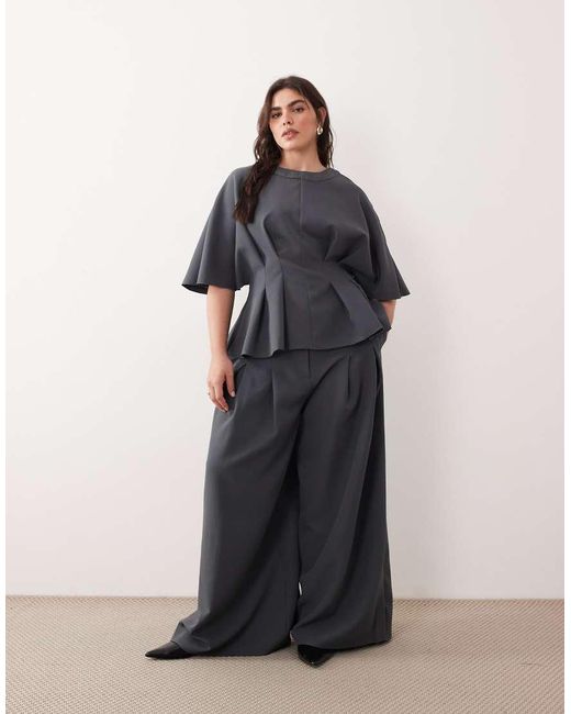ARRANGE Gray Curve Pleat Waist Short Sleeve Top Co-ord