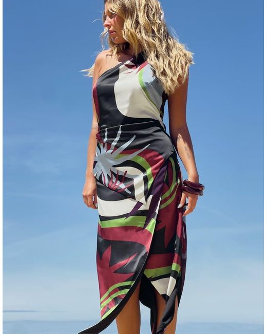 NA-KD Blue X Audrey Afonso Printed Mid Waist Midi Skirt