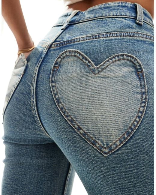 Miss Selfridge Blue Heart Pocket Flare Jeans