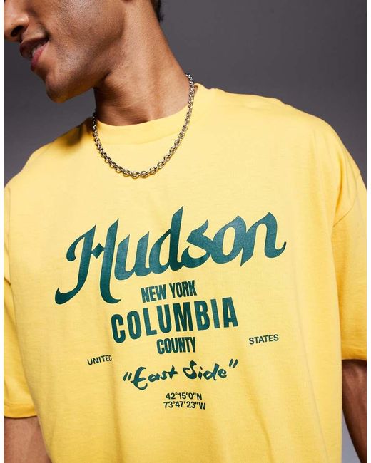 T-Shirt Squadrata Oversize Gialla Con Grafica Di Città di ASOS in Yellow da Uomo