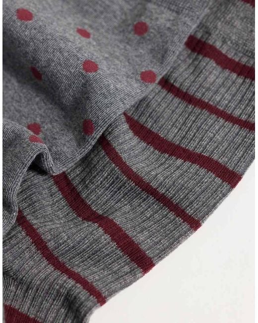 ASOS Gray 2 Pack Of Polka Dot Stripes Socks