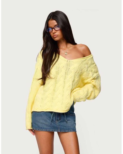 Edikted Yellow Inga Oversized Cable Knit Sweater