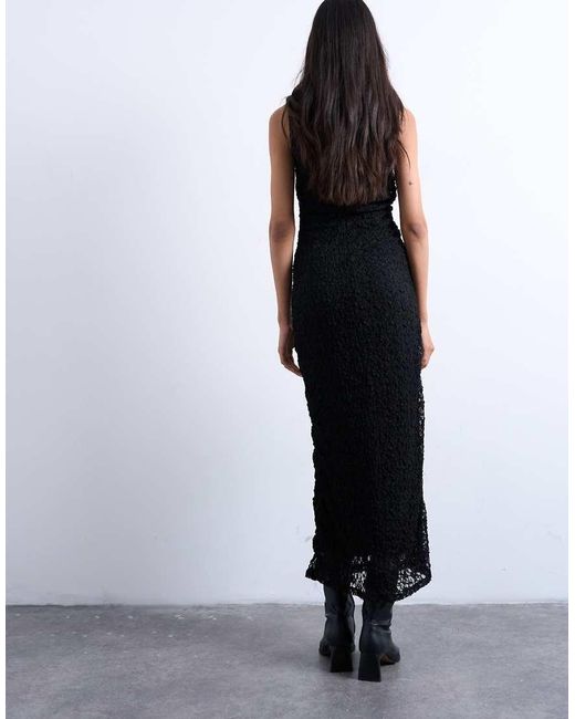 TOPSHOP Gray Lace Sleeveless Maxi Dress With Side Split