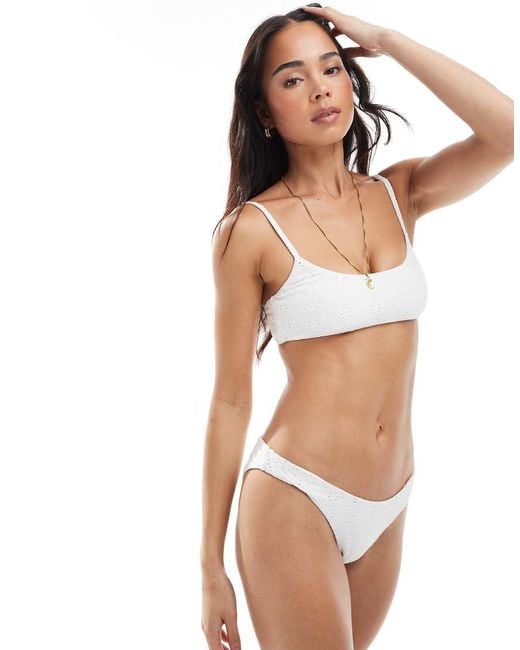 Daisy Street Natural Square Neck Broderie Bikini Top