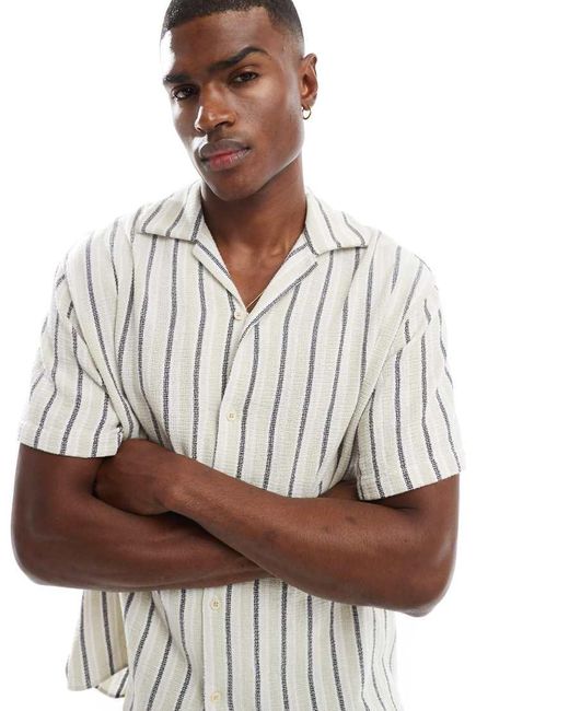 Jack & Jones Gestreept Overhemd Met Reverskraag En Linnenlook in het White voor heren