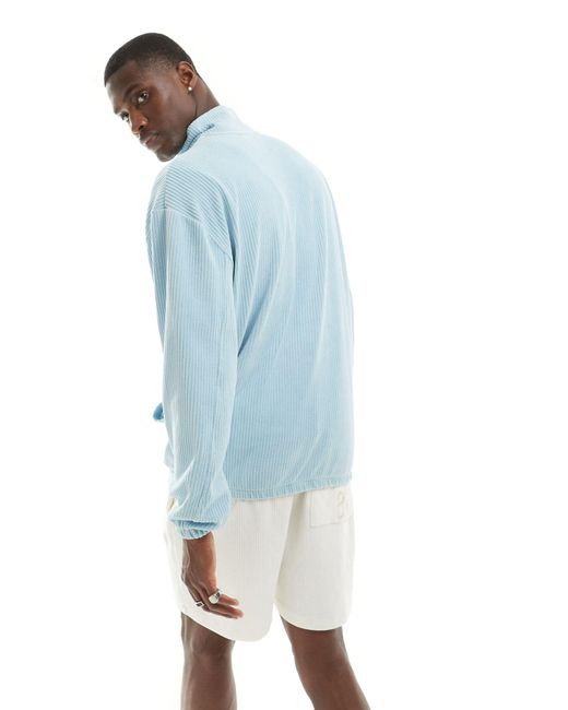ASOS Blue Oversized Texture Sweatshirt With Funnel Neck for men