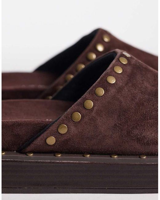 ASOS Brown Marvel Premium Suede Studded Footbed Mules