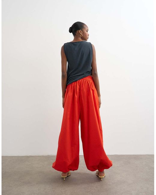 TOPSHOP Red Oversized Cuff Balloon Trouser