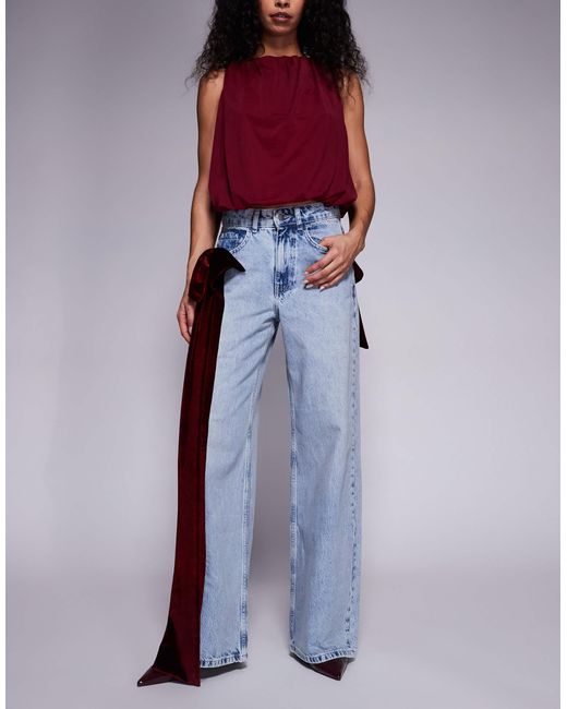 ASOS Purple Wide Leg Jeans With 3d Velvet Bow Detail