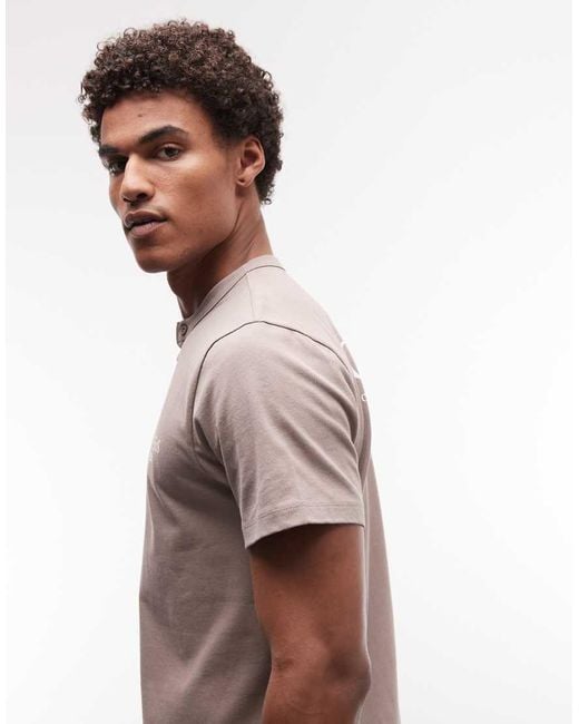 ASOS Brown Heavyweight Henley T-shirt With Text Graphic for men