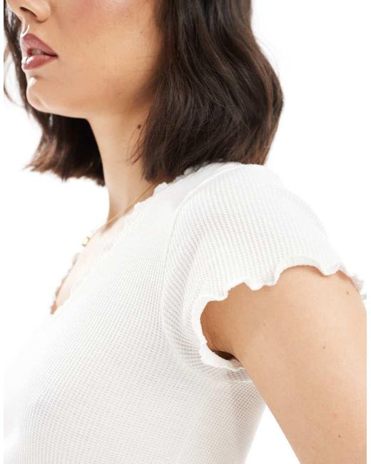 ASOS White Waffle V Neck T-shirt With Overlock Trim