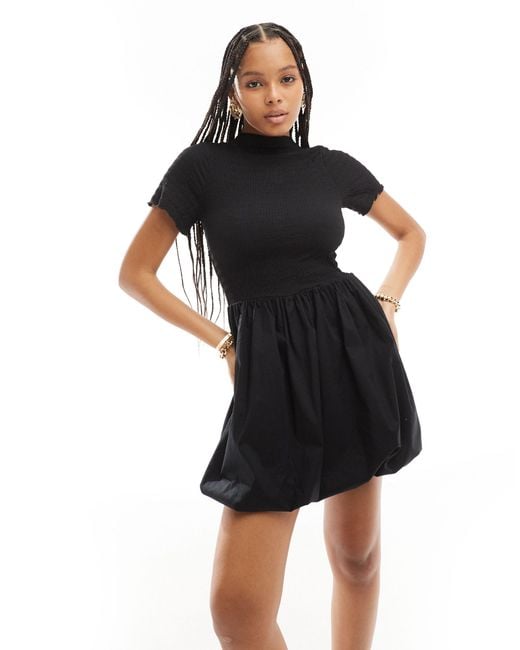 ASOS Black Short Sleeve Bubble Hem Mini Dress