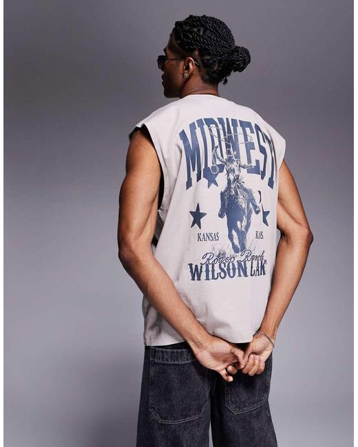 Top Senza Maniche Oversize Color Pietra Con Stampa Western di ASOS in Gray da Uomo